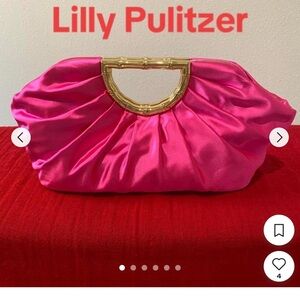 Lilly Pulitzer Fuchsia Satin Clutch with Bamboo Handle, New , never worn !